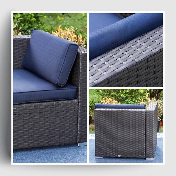PHI VILLA Patio Sectional Clearance Manual Weaving Wicker Small L-Shaped  Outdoor Furniture Sofa Set with Upgrade Rattan (3 Piece,Red)