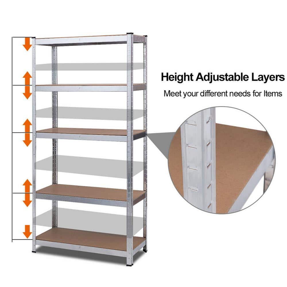 Heavy Duty 71'' Steel and MDF 5-Level Adjustable Storage Rack, 2 pcs