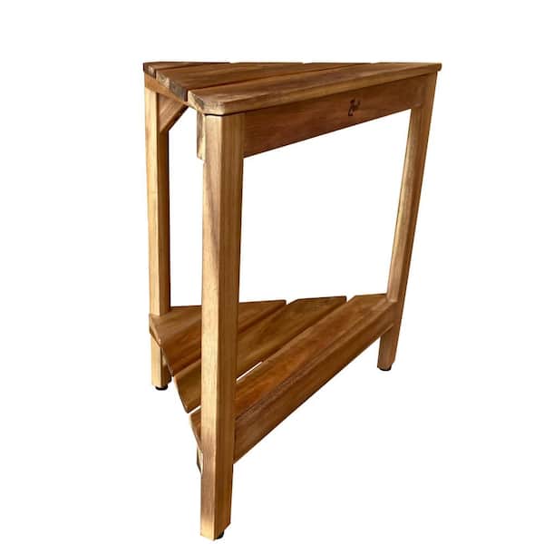 Unbranded Zen Compact Acacia Corner 2-Tier Shower Shelf and Shaving Stand