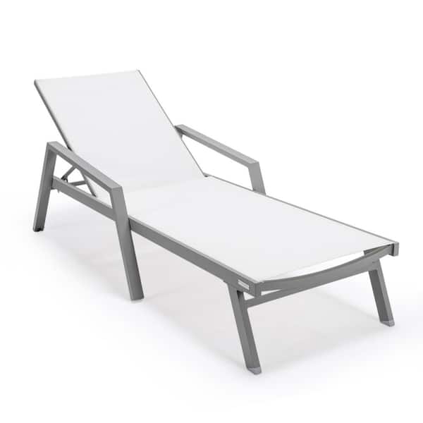 Leisuremod Marlin Grey Aluminum Outdoor Lounge Chair in White