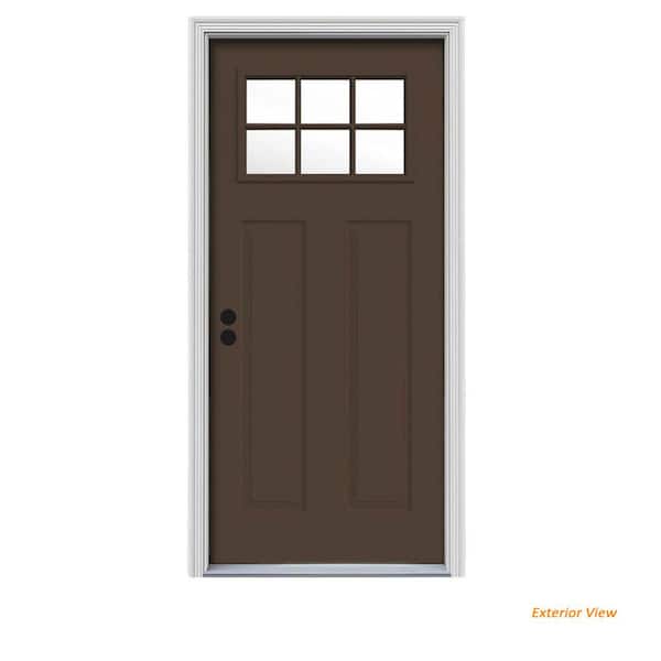 JELD-WEN 34 in. x 80 in. 6 Lite Craftsman Dark Chocolate Painted