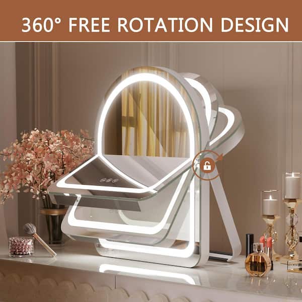 Vosuja White 11 in. W x 14 in. H Arched LED Makeup Mirror