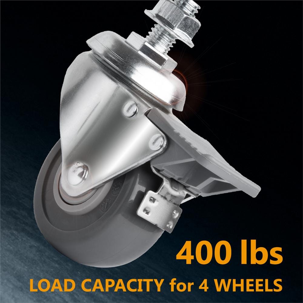Silver Heavy Duty Swivel Stem Caster Wheels with Brake, 2-3/8 Inch