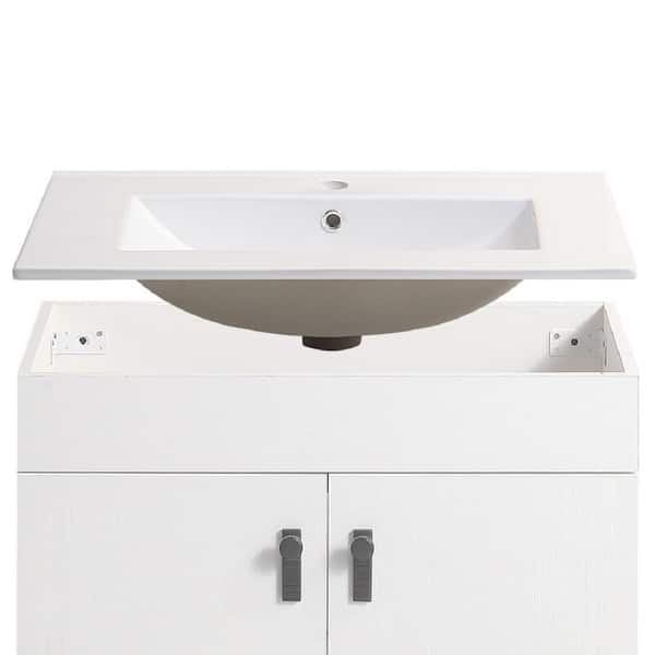 cadeninc 24 in. W x 19 in. D x 23 in. H Bathroom Vanity with Single Sink and White Ceramic Top 2-Doors Excluding Faucets, White