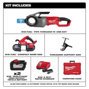 M18 FUEL ONE-KEY Cordless Brushless Pipe Threader Kit with M18 Fuel Compact Bandsaw Tool