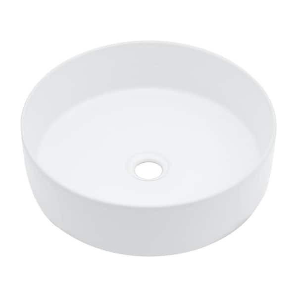 16 in. White Above Counter Round Bathroom Ceramic Vessel Sink Single Bowl Art Basin
