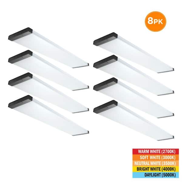 8-Pack 46 in. x 10 in. LED Flush Mount Ceiling Light Fixture Sleek Black End Caps Low Profile 2700K-5000K 5500 Lumens
