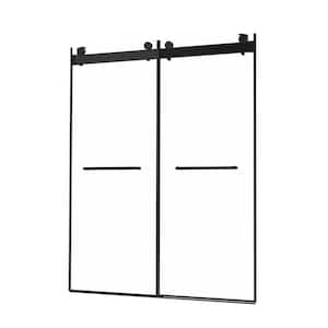 60 in. W x 79 in. H Double Sliding Frameless Shower Door in Matte Black Finish with Clear Tempered Glass