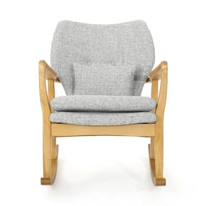 Benny Mid-Century Modern Light Gray Tweed Fabric Rocking Chair