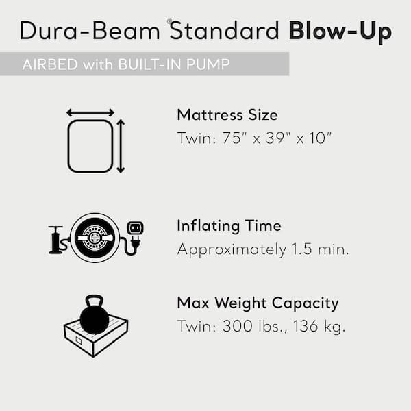 Twin Dura Pillow Rest Classic Blow Up Mattress Air Bed with Built In Pump