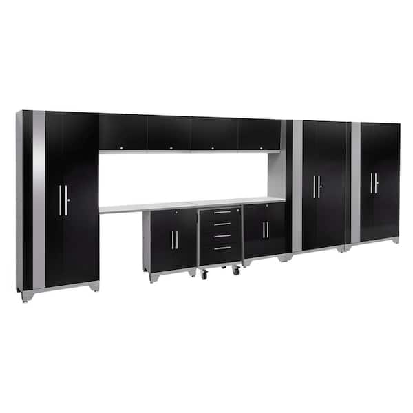 NewAge Products Performance 2.0 77.25 in. H x 186 in. W x 18 in. D 24-Gauge Welded Steel Garage Cabinet Set in Black (12-Piece)