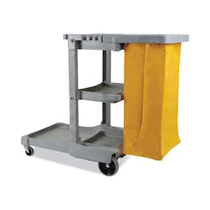 22 in. W x 44 in. D x 38 in. H Gray Polyethylene Janitor Cart (3-Shelf)
