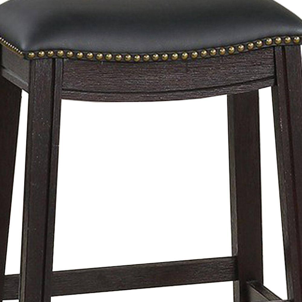 Adjustable Saddle-Style Swivel Counter Stool in Black Leather