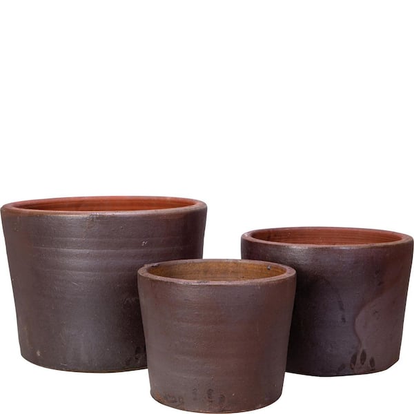 Unbranded 9, 12, 15 in. Set of 3 Terracotta Mocha Cylinder Planters