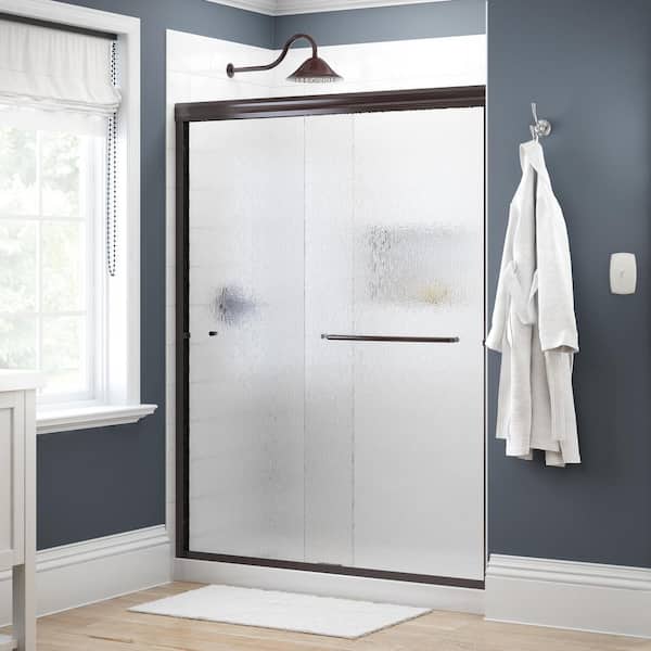 Delta Traditional 60 in. x 70 in. Semi-Frameless Sliding Shower Door in Bronze with 1/4 in. Tempered Rain Glass