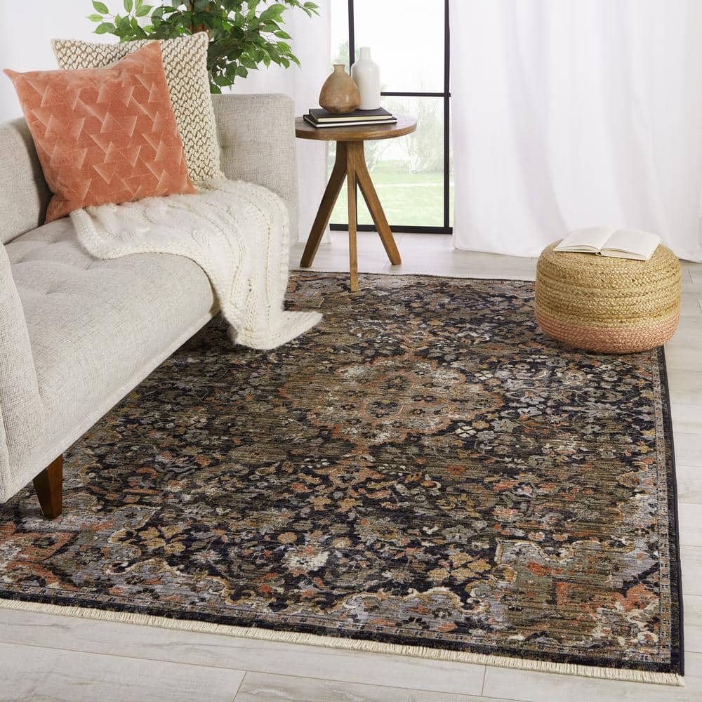Amena Black and Dark Taupe 10' x 14' Synthetic Medallion Area Rug