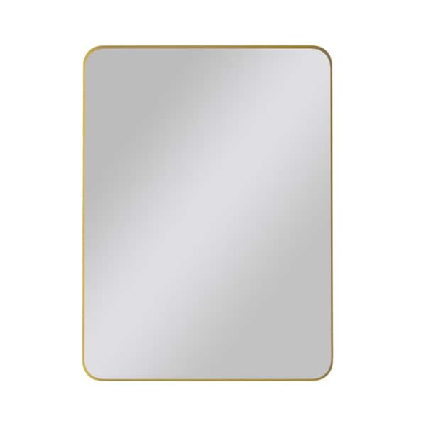 FUNKOL 30 in. W x 40 in. H Rectangular Metal Framed Wall-Mount Bathroom Vanity Mirror in Golden