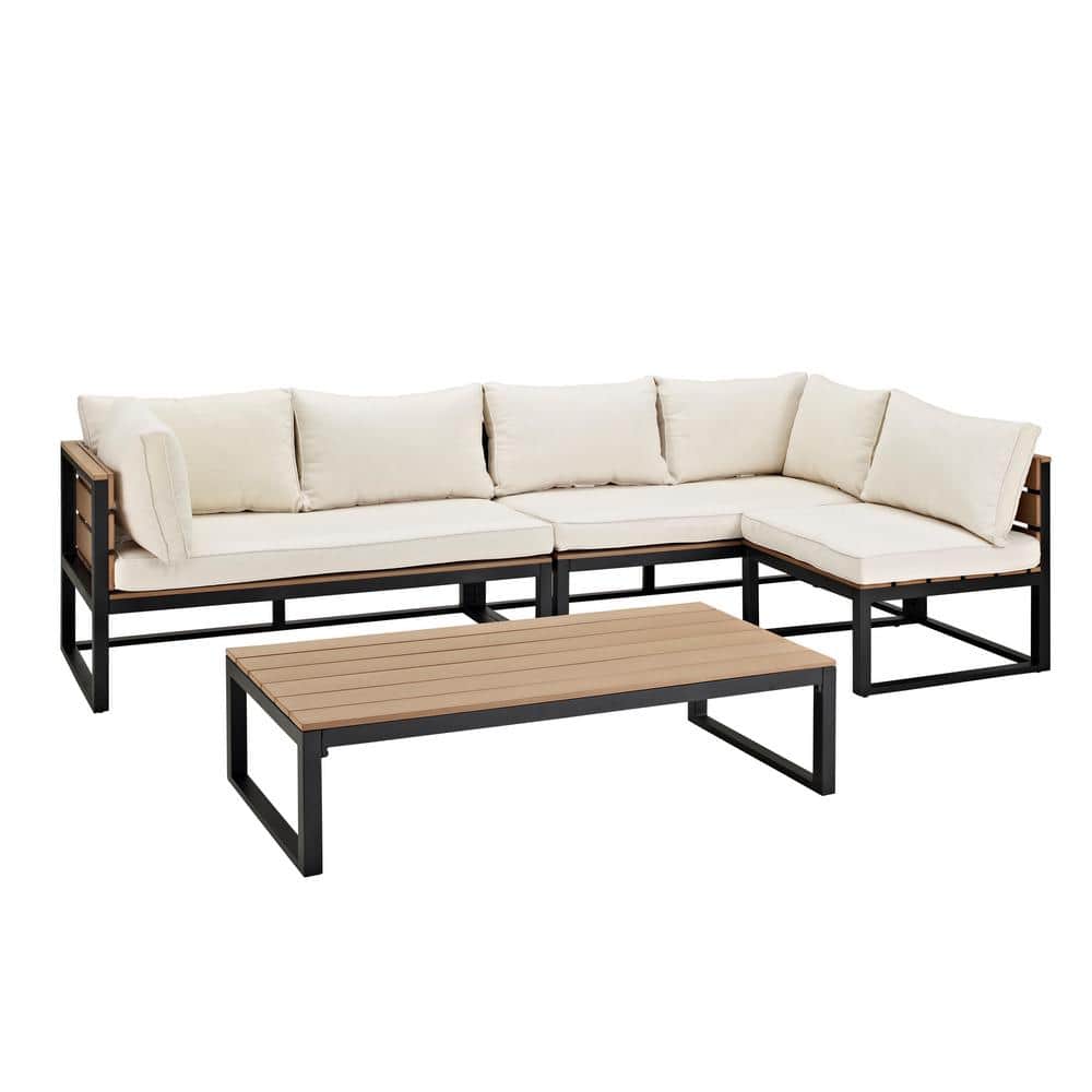 Modern Black Aluminum 4-Piece Patio Set with White Cushions