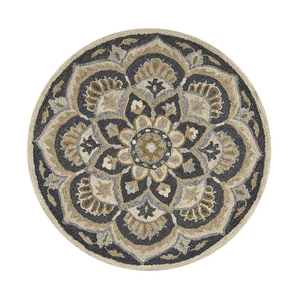 Daliah Mandala Black 6 ft. x 6 ft. Round Geometric Indoor Area Rug