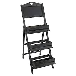 41 in. H Country Heart Fir Wood Ladder Plant Stand with Chalkboard - Black