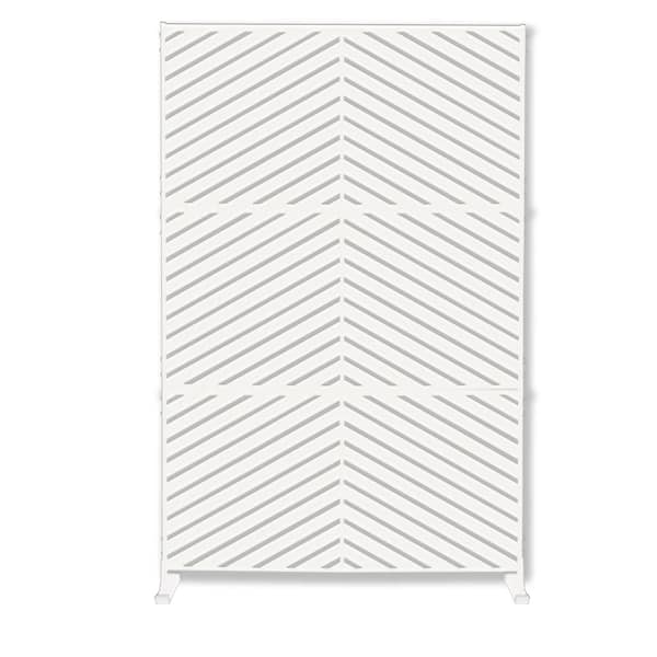 Metal Privacy Screen 74 in. H x 47.2 in. W Decorative Outdoor Divider with Stand Freestanding Screen Set (White/Chevron)