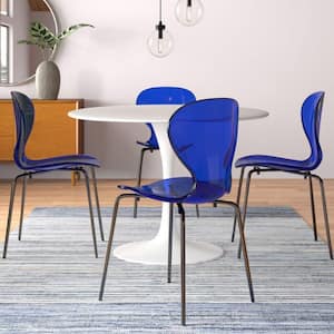 Oyster Modern Transparent Stackable Dining Side Chair Black Base (set of 4) in Transparent Blue