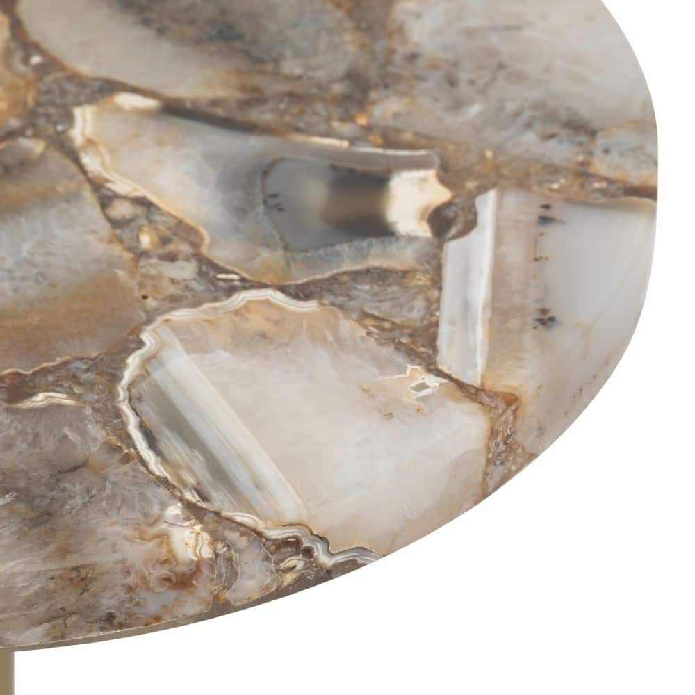 Gold Agate Top Round Metal Accent Table, 24"