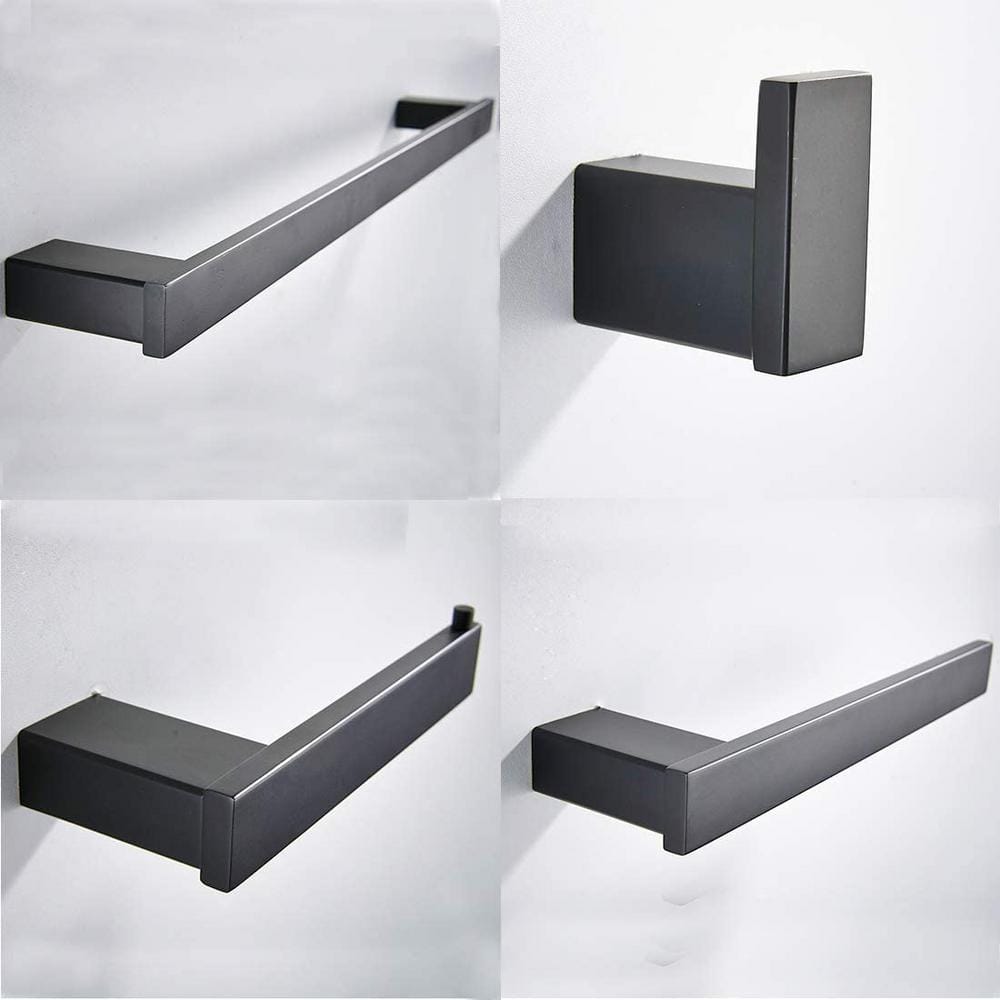4-Piece Bath Hardware Set with Toilet Paper Holder and 25.59 in . Towel Bar