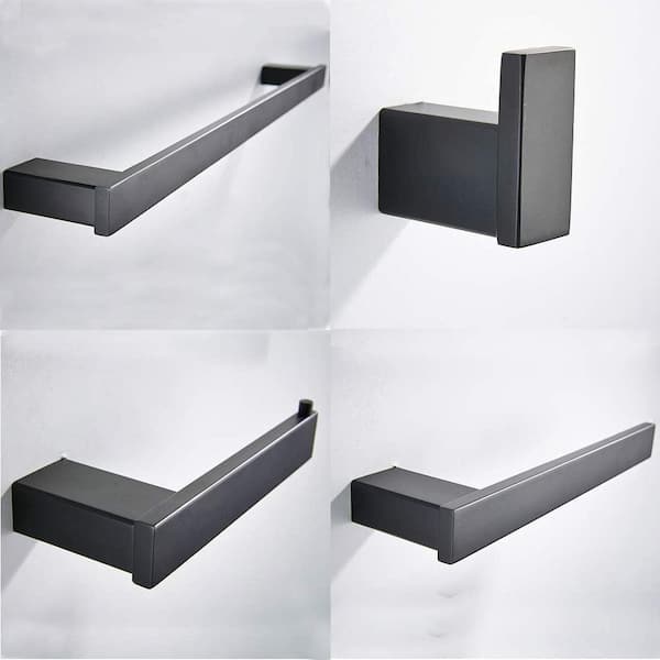 Unbranded 4-Piece Bath Hardware Set with Toilet Paper Holder and 25.59 in . Towel Bar in Black