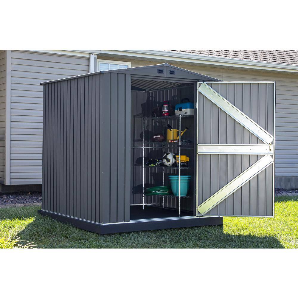 Anthracite Gray 6' x 6' Steel Storage Shed with Double Doors