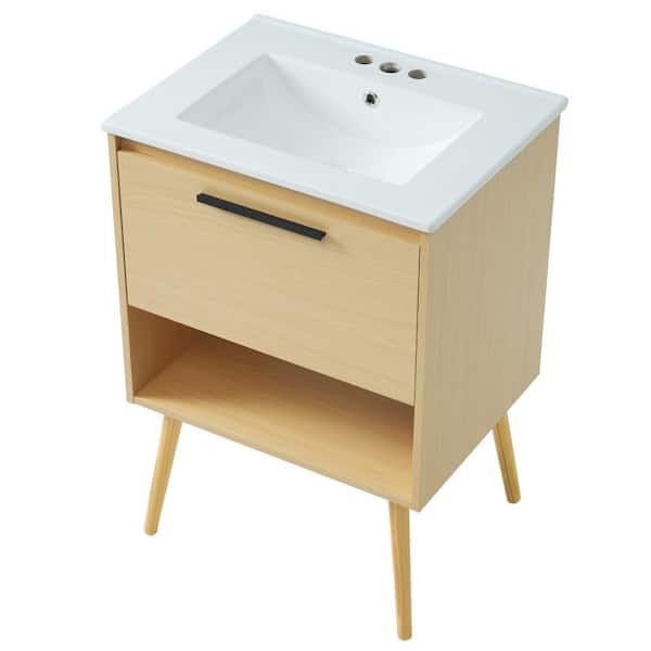24 in. Single Sink Freestanding Wood Bath Vanity with White Ceramic Top Unassembled
