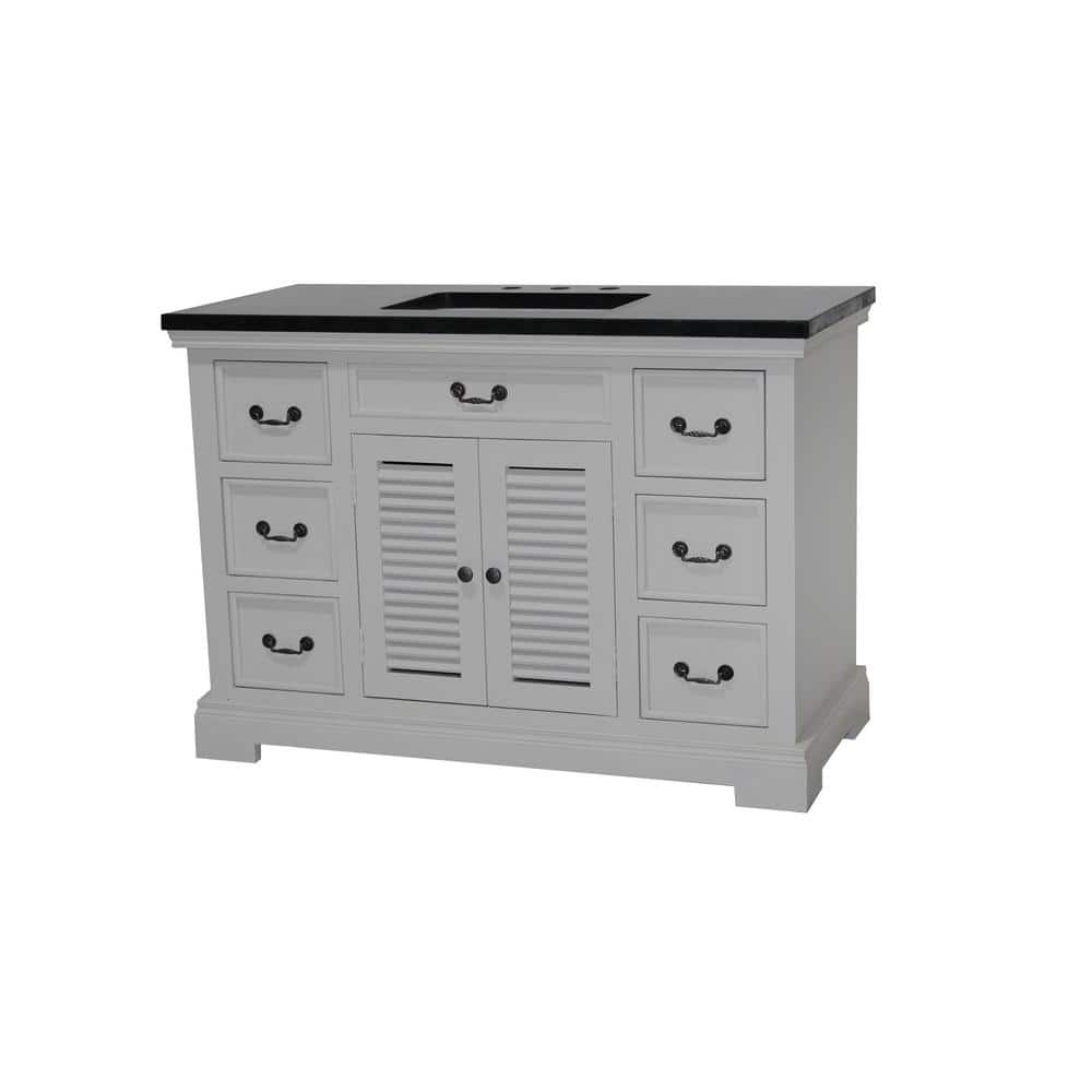48 in. W x 22 in. D Bath Vanity in White with Granite Vanity Top in Black w