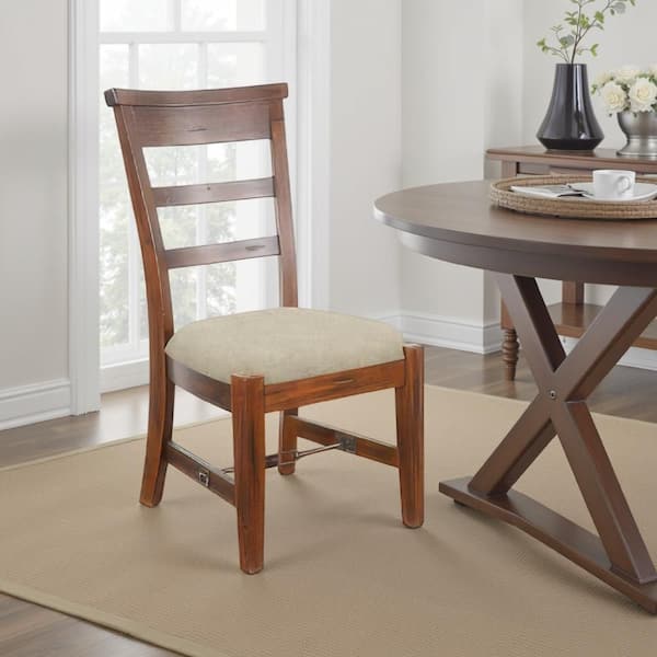 Reggie Brown and Beige Fabric with Ladder back Side Dining Chair Set of 2