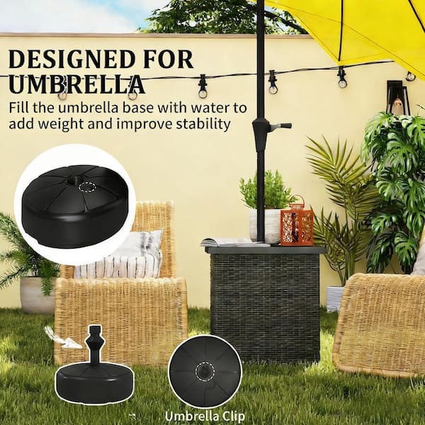 fill patio table umbrella hole Outsunny Heavy-Duty Weighted Base with Tray, Wheels & Handles and 176lbs Capacity, Black or backyard patios DGQ Patio Table Umbrella Table