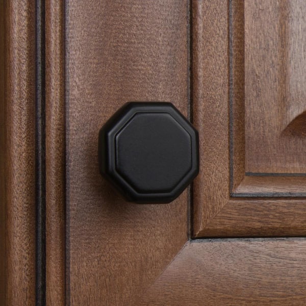 1-1/8 in. Dia Matte Black Octagon Cabinet Knob (10-Pack)