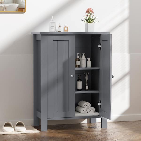 23.62 in. W x 11.81 in. D x 31.50 in. H Gray Freestanding Double-Door Bathroom Storage Linen Cabinet