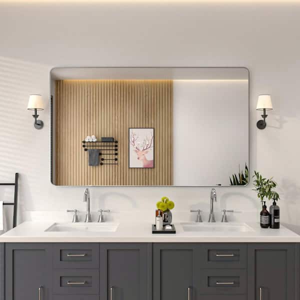 niveal 60 in. W x 36 in. H Rectangular Framed Wall Bathroom Vanity Mirror in Gun Grey