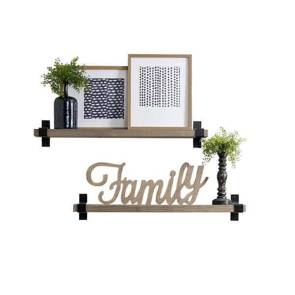Intrinsic Haven Industrial Wrap 36 in. W x 6 in. D Gray Pine Wood (Set of 2) Decorative Wall Shelf with Brackets