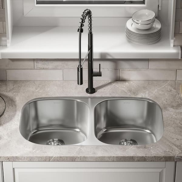 Toulouse Stainless Steel 32 in. Double Bowl Undermount Kitchen Sink