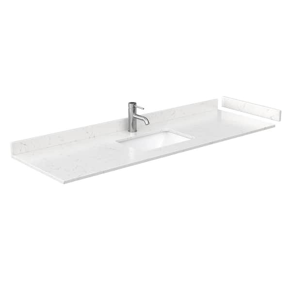 Wyndham Collection 66 in. W x 22 in. D Cultured Marble Single Basin Vanity Top in Light-Vein Carrara with White Basin