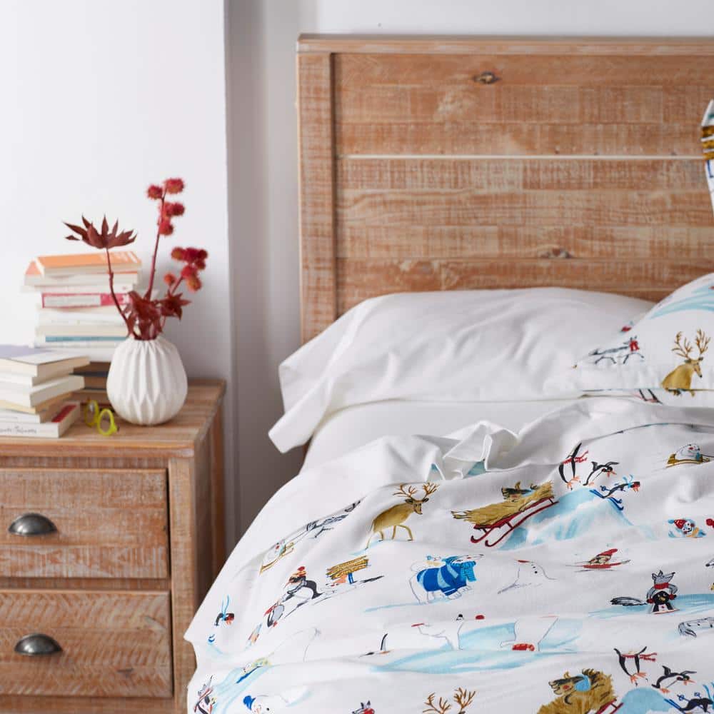 Barnwood Full Pine Wood Platform Bed with Upholstered Headboard