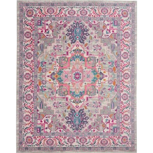 Passion Light Grey/Pink 8 ft. x 10 ft. Persian Medallion Transitional Area Rug