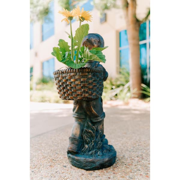 XBRAND 24 in. H Faux Bronze Magnesium Oxide Walking Boy Garden