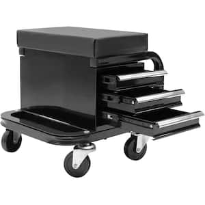 350 lbs. 14.6 in. L 3-Drawer Rolling Mechanic Creeper Seat with Can Organizer