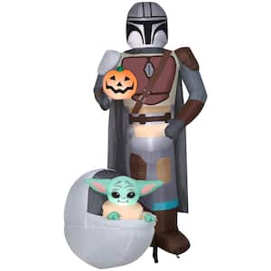 6.5 ft. Tall Airblown-Mandalorian and The Child with Pumpkin-MD Scene-Star Wars
