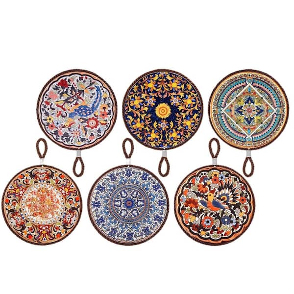 6 Piece 6.7 in. Ceramic Trivets for Hot Pots and Pans, Portable Hanging Hot Dish Mat for Kitchen Countertop, Table