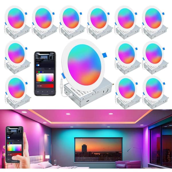 6 in. LED Round Smart RBG Tuneable White Canless Recessed Light for Kitchen Bath Living Rooms, APP Control (12-Pieces)