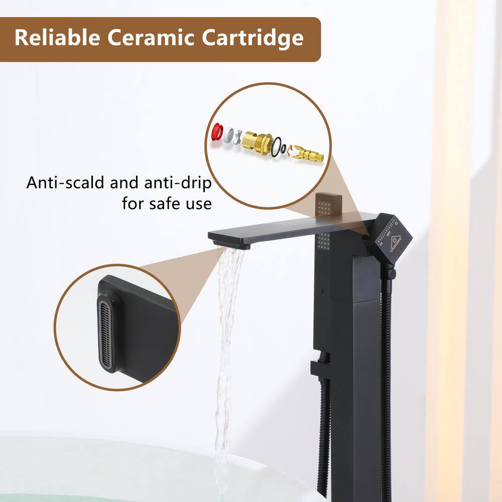 Matte Black Brass Freestanding Bathtub Faucet with Handshower