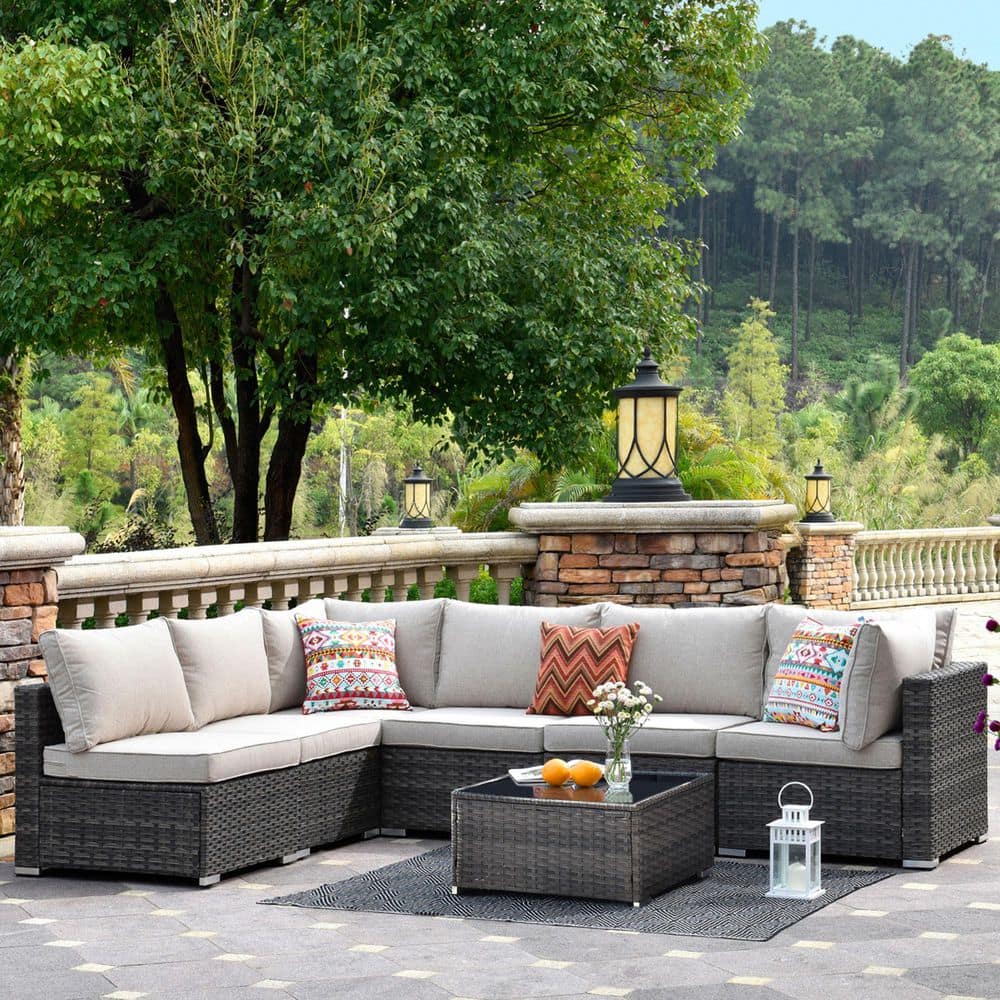 ピオニー　【Sarregumines Louis XV 5点セット】 XIZZI Gemini 7-Piece Wicker Outdoor Sectional Set with Beige