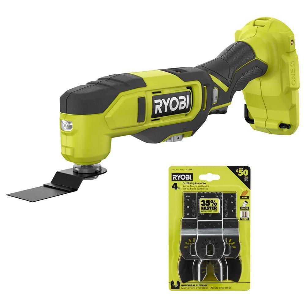 RYOBI ONE+ 18V Cordless Oscillating Multi-Tool (Tool Only) with 4-Piece Wood Oscillating Multi-Tool Blade Set (PCL430A24401)